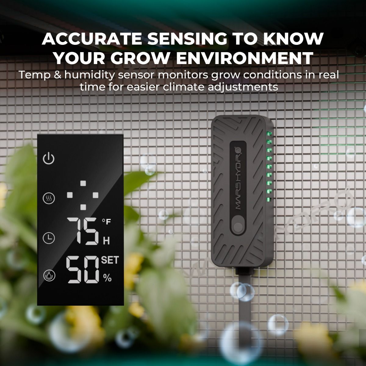 Externer Klimasensor des Mars Hydro Luftbefeuchters – Ermöglicht eine konstante Feuchtigkeitskontrolle durch Echtzeit-Messung direkt an den Pflanzenspitzen für optimalen VPD.