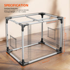 Übersichtsgrafik der 60x40x50 cm Spider Farmer Box mit Details zu Abmessungen, Gewicht und Belüftungsports.