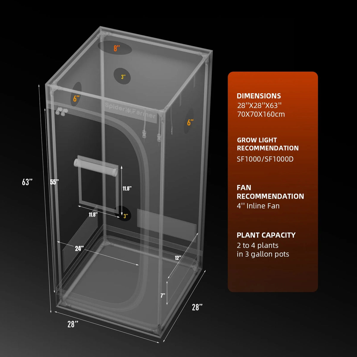 Spider Farmer G1500 Smart Complete Kit | 70x70x160cm Grow Tent