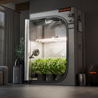 Spider Farmer grow tent in gray 2000D Oxford fabric with Mylar interior, viewing window, and removable waterproof base tray