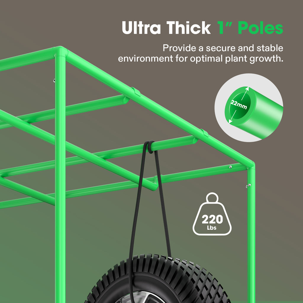 Vivosun Growbox Pro grow tent with green ultra-thick 1-inch poles and 22mm diameter