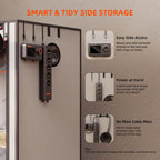 Smart Storage Detail: Nahaufnahme der seitlichen Controller-Halterung und des Kabelmanagements am Spider Farmer Pro Zelt.