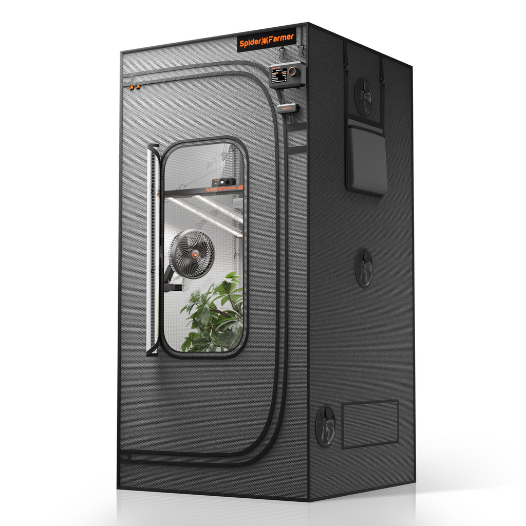 Spider Farmer grow tent in black 2000D Oxford with observation window and mesh side door, 90 x 90 x 180 cm