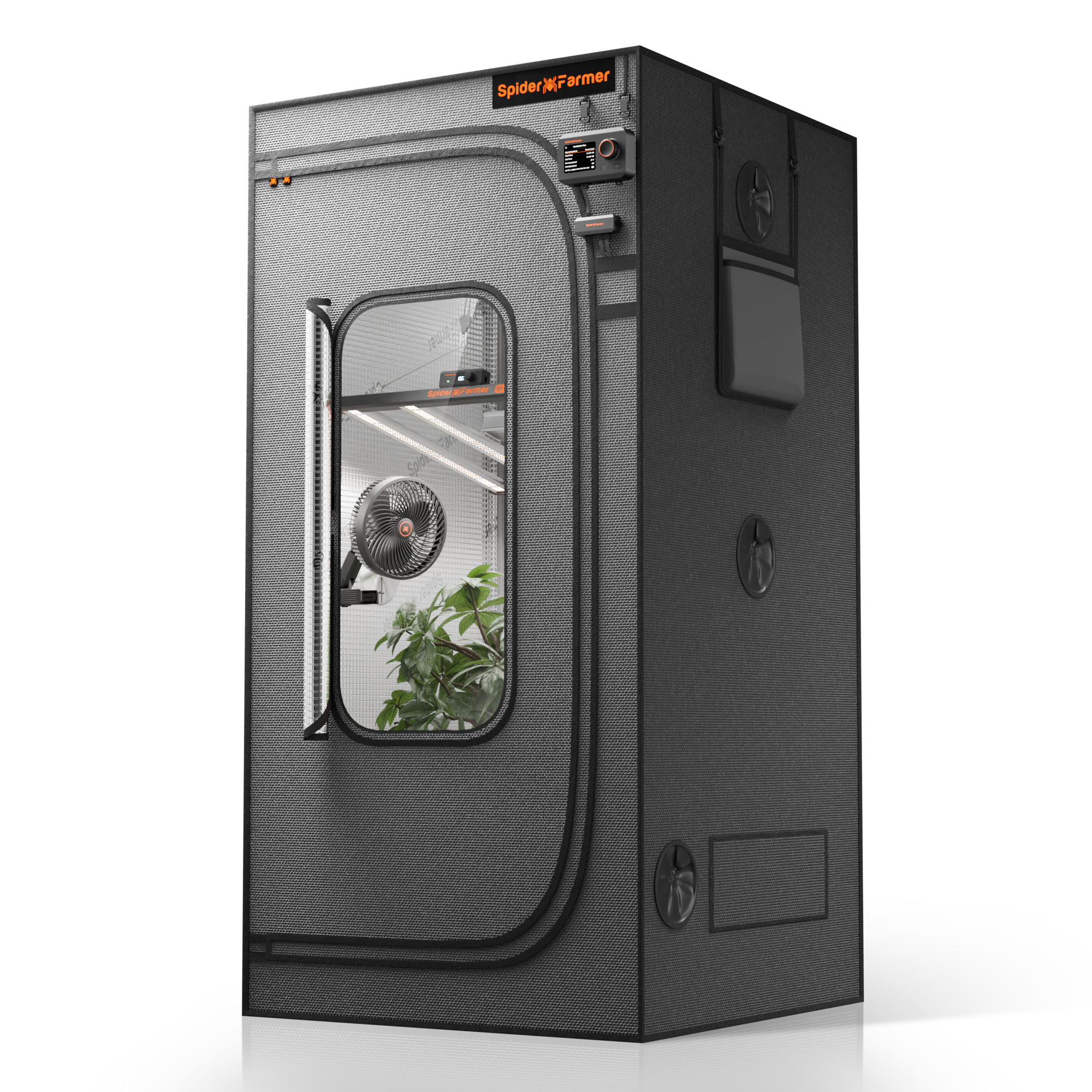 Spider Farmer grow tent in black 2000D Oxford with observation window and mesh side door, 90 x 90 x 180 cm