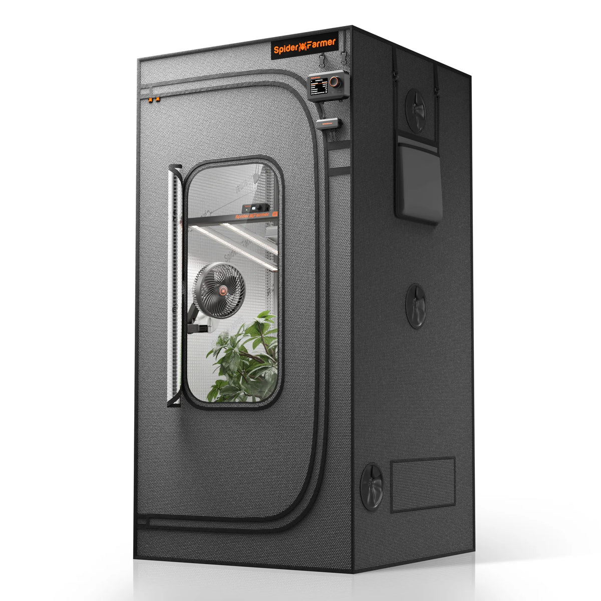 Spider Farmer grow tent in black 2000D Oxford with observation window and mesh side door, 90 x 90 x 180 cm