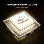 Close-up of a square LED chip package with a white center, transparent layered housing, and rows of metal pins