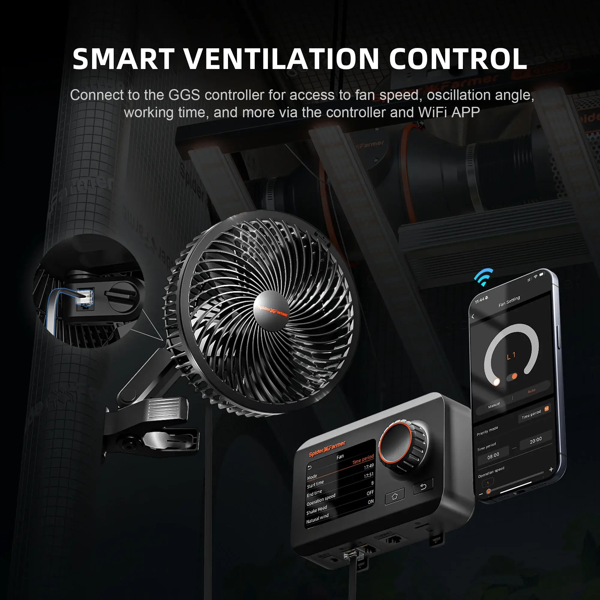 6-Zoll Smart Clip-Ventilator (Version 2026) mit leisem DC-Motor im Detail.