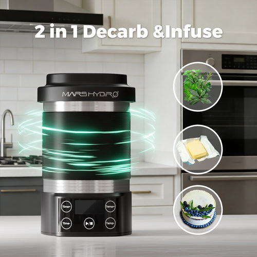 Mars Hydro Decarboxylator & Infuser with sleek black design — smart kitchen appliance featuring a user-friendly interface and vibrant LED lighting.