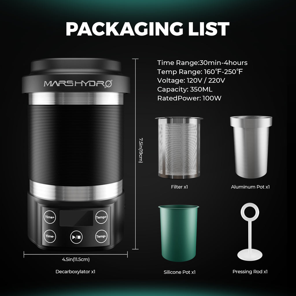 Mars Hydro Decarboxylator & Infuser in sleek black aluminum with a modern design — perfect for precise temperature control.