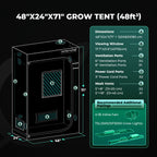 Mars Hydro grow tent in black with 120 x 60 x 180 cm dimensions, shown with ventilation ports and viewing window