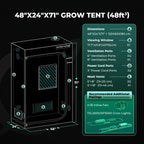 Mars Hydro grow tent in black with 120 x 60 x 180 cm dimensions, shown with ventilation ports and viewing window