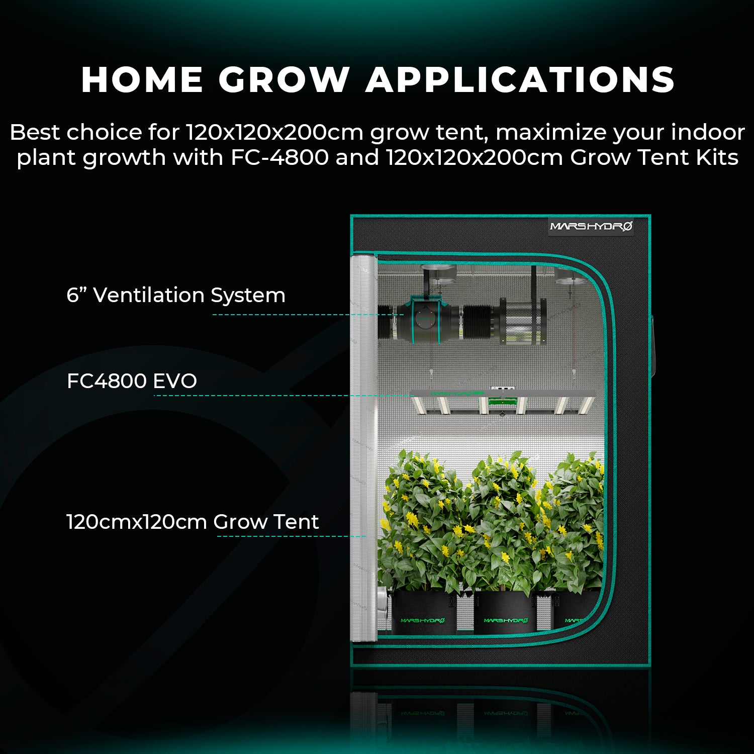 Multi-Bar Design der Mars Hydro FC4800 für gleichmäßige 120x120 cm Ausleuchtung