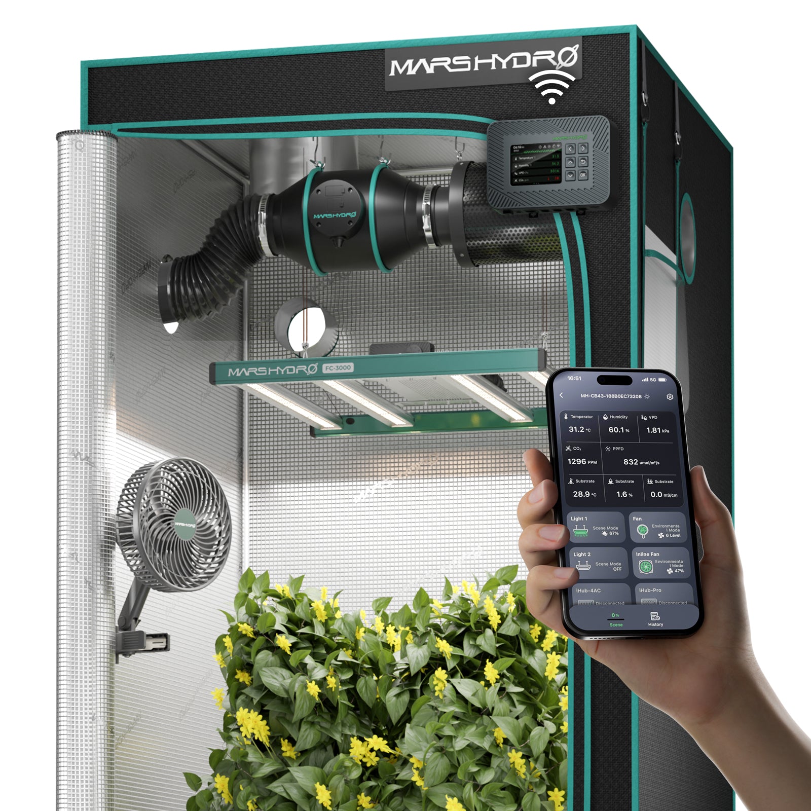 Mars Hydro FC3000 Smart Komplettset | 100x100x180cm Growzelt