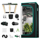 Mars Hydro FC-E1500 Komplett-Set Übersicht mit Bar-LED und 80x80cm Zelt.