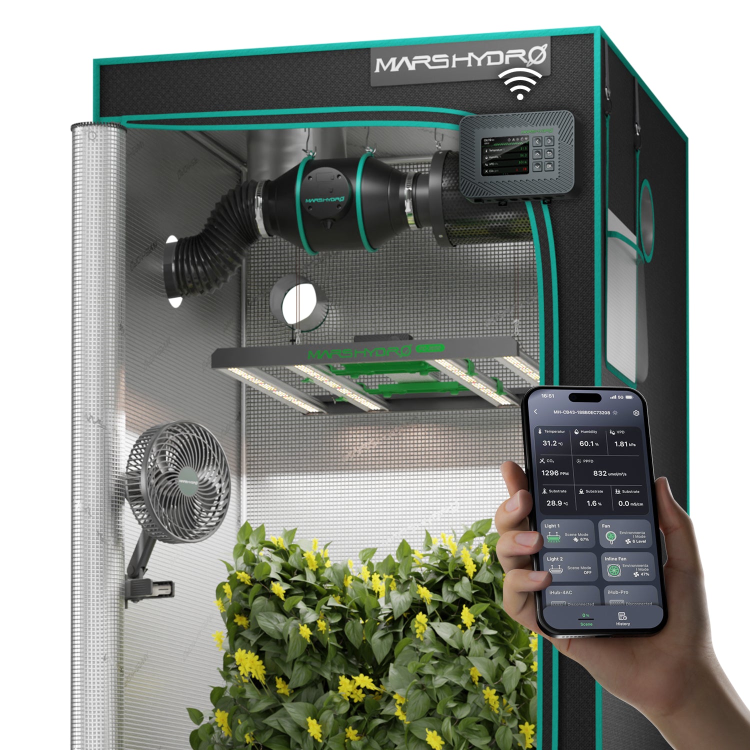 Mars Hydro FC 3000-EVO Smart Komplett-Set mit Samsung LED und 100x100cm Zelt.