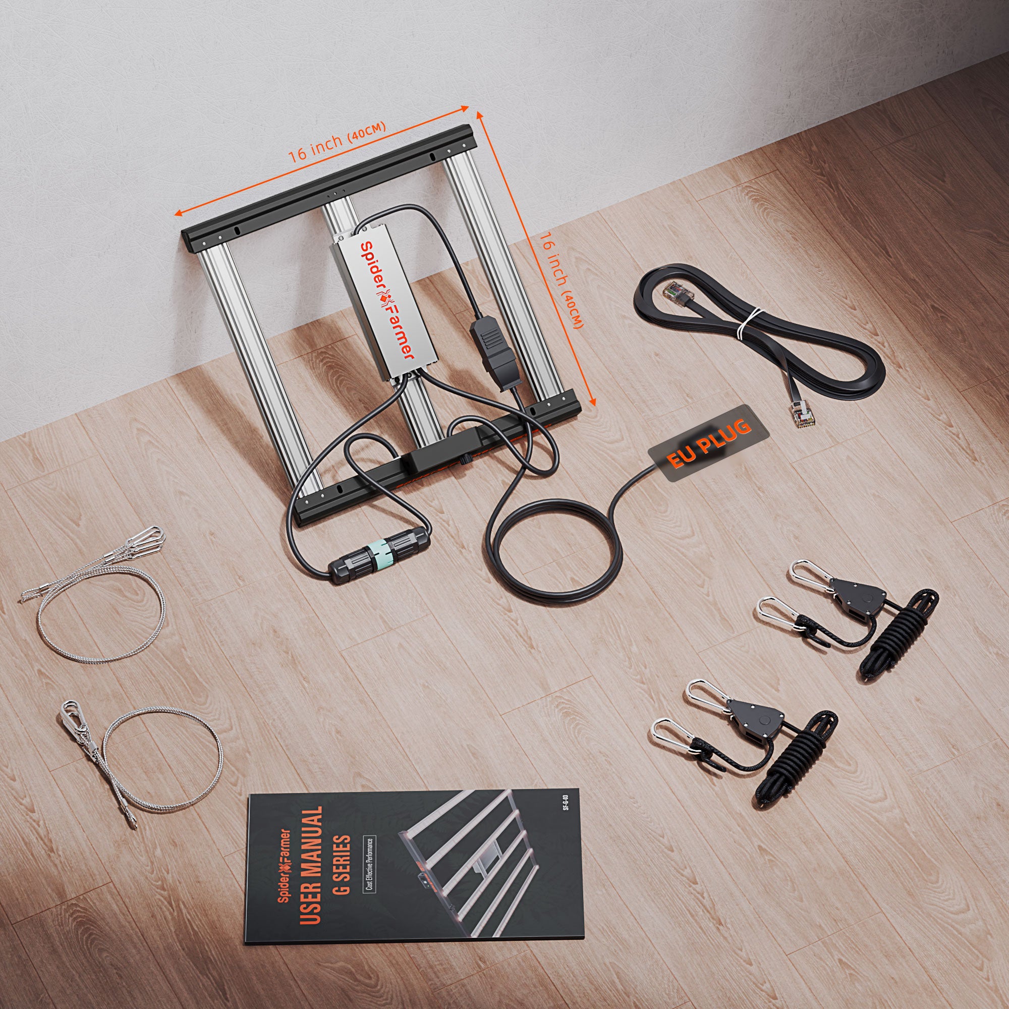 Vollständiger Lieferumfang der G1500 inklusive YoYo-Hängern und Treiber