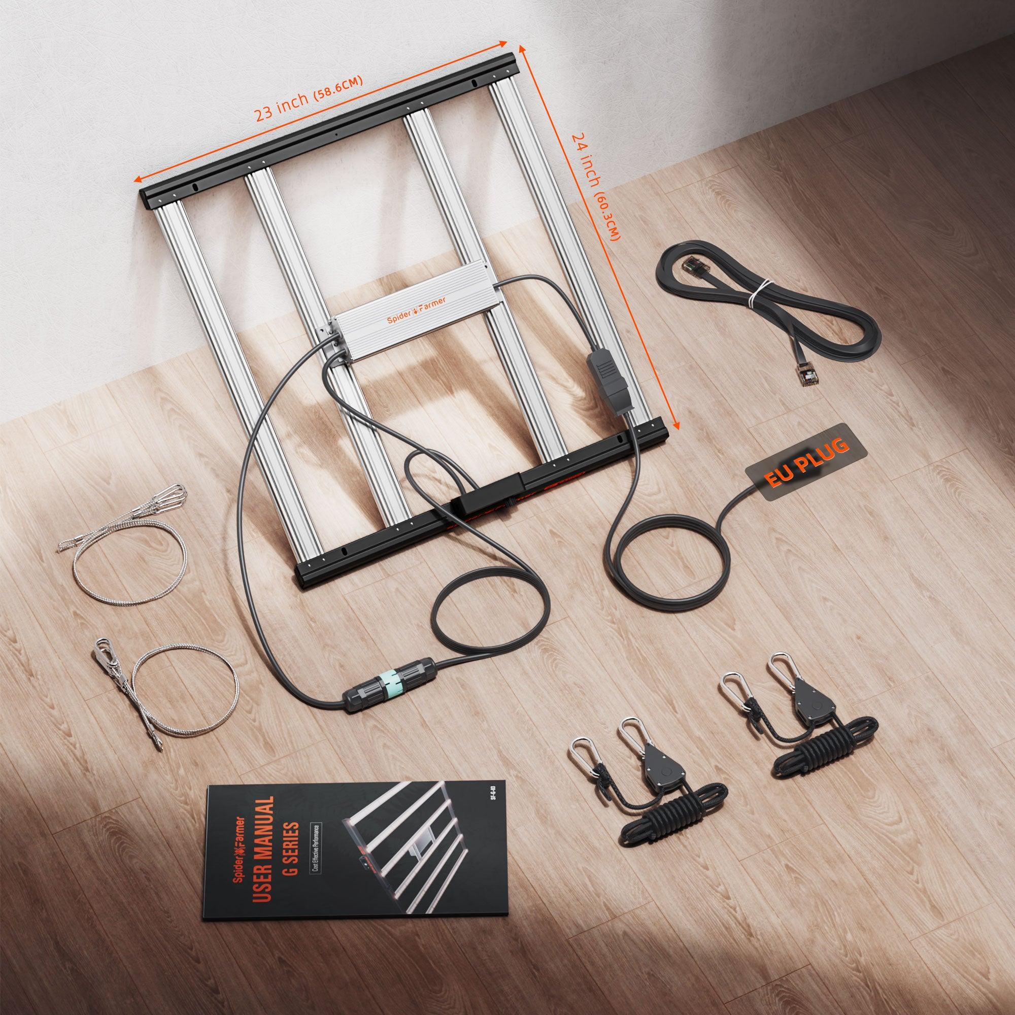 Vollständiger Lieferumfang der G3000 inklusive YoYo-Hängern und Treiber