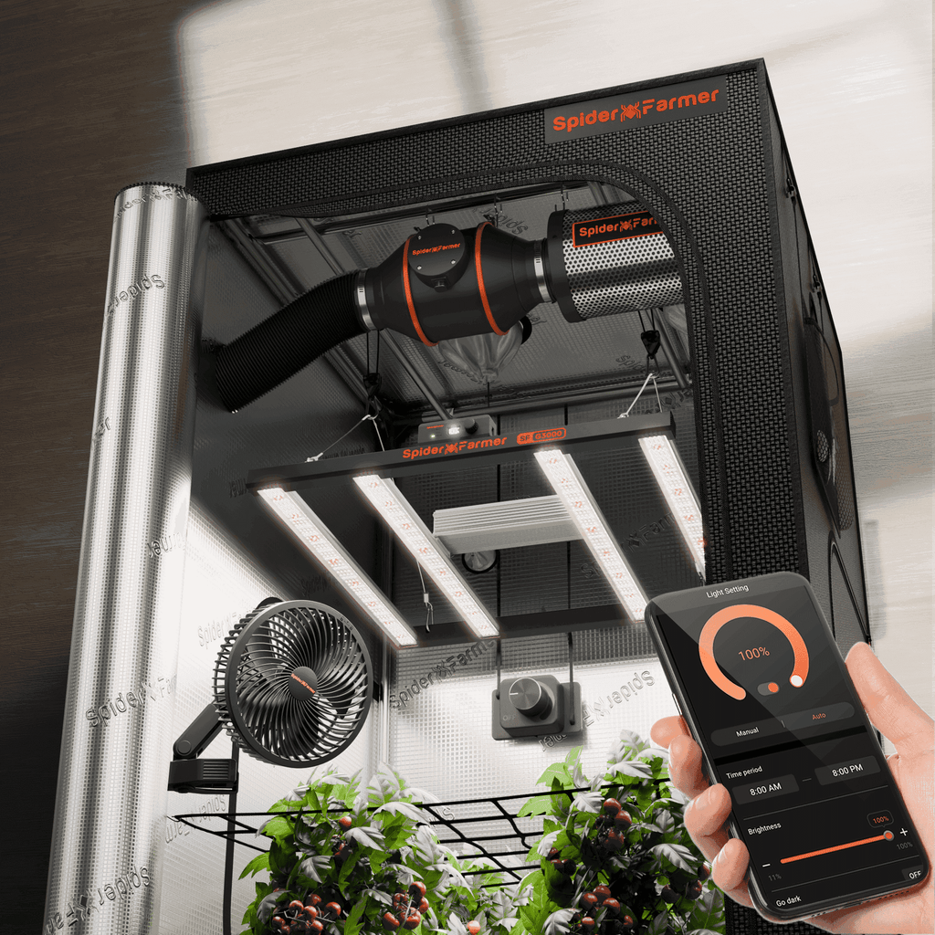 Spider Farmer G3000 Smart Komplettset 90x90x180cm mit App-Steuerung Übersicht.