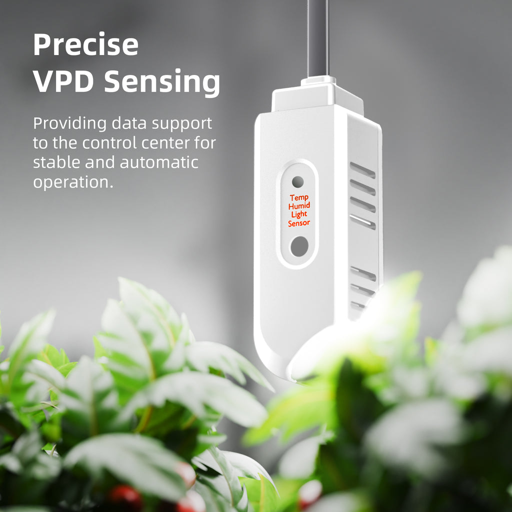 Smart power strip with integrated climate sensor by Spider Farmer, white housing, for VPD monitoring with temperature and humidity