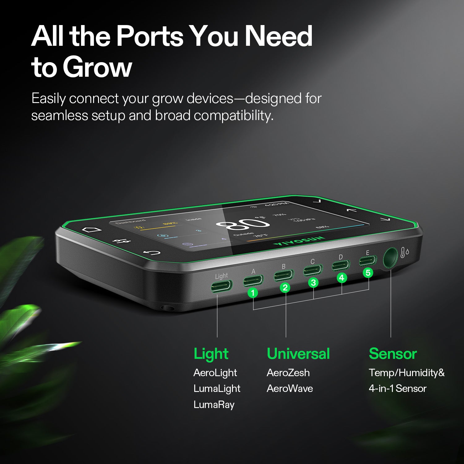 Vivosun smart WiFi climate control controller in black with 4-in-1 sensor