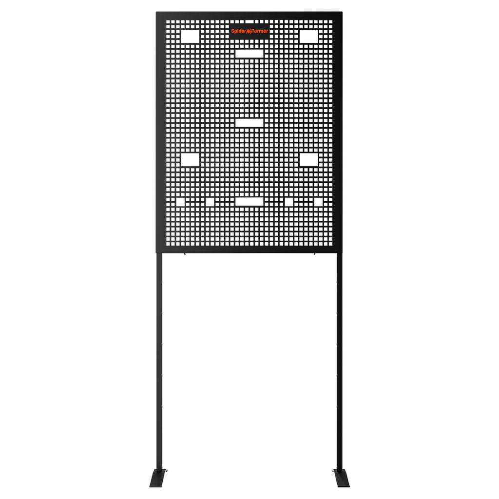 Spider Farmer gear board in sleek black metal — a versatile wand-organizer featuring a grid design for easy access.