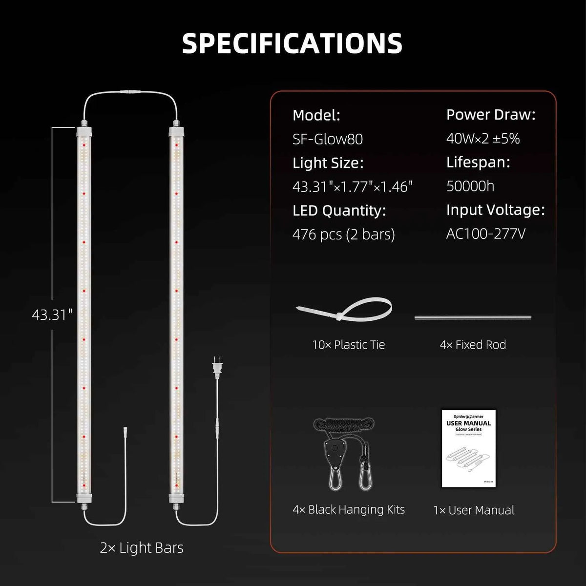 Spider Farmer Glow80 LED Bars | 80W