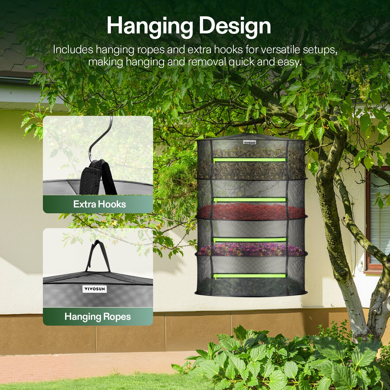 Vivosun 4-lagiges Trockennetz Ø 60 cm – Inkl. Gartenschere