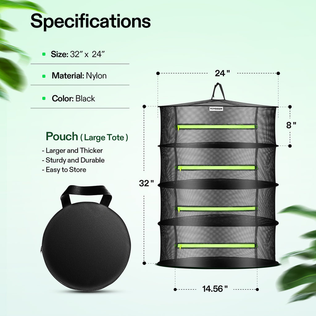 Vivosun 4-lagiges Trockennetz Ø 60 cm – Inkl. Gartenschere