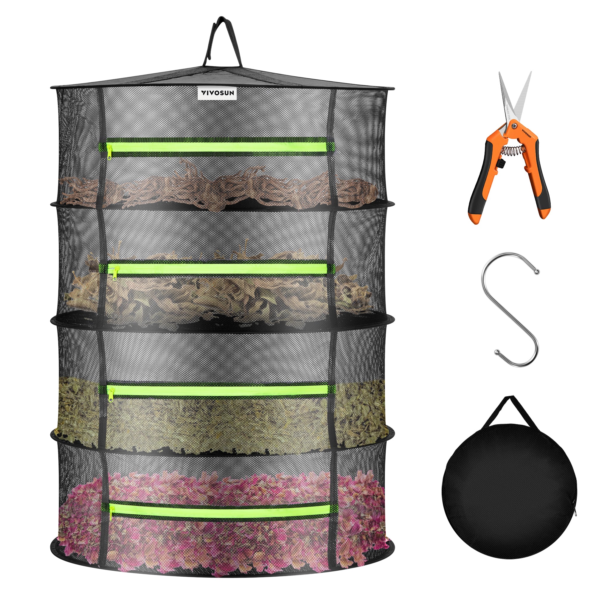 Vivosun 4-lagiges Trockennetz Ø 60 cm – Inkl. Gartenschere