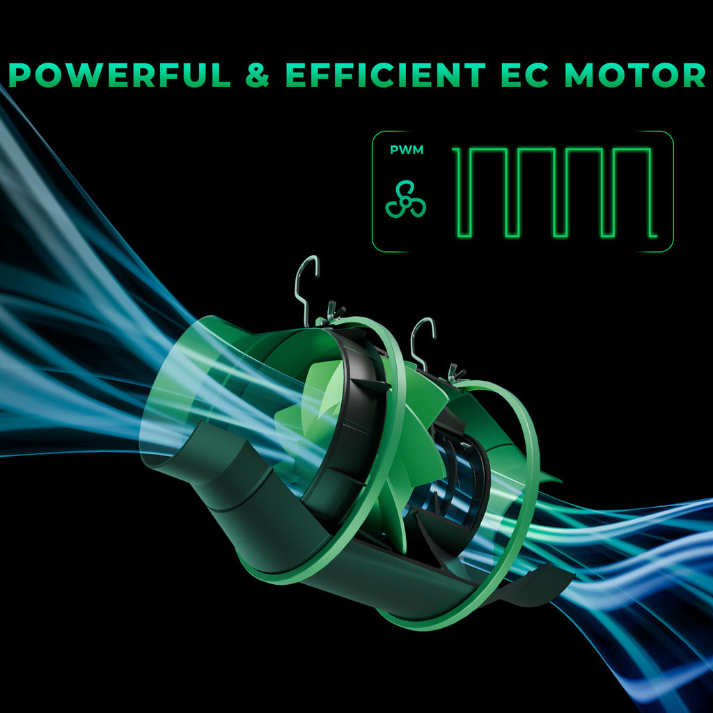 Mars Hydro iFresh 150 mm smart ventilation set featuring a powerful EC motor with sleek green accents and efficient airflow design