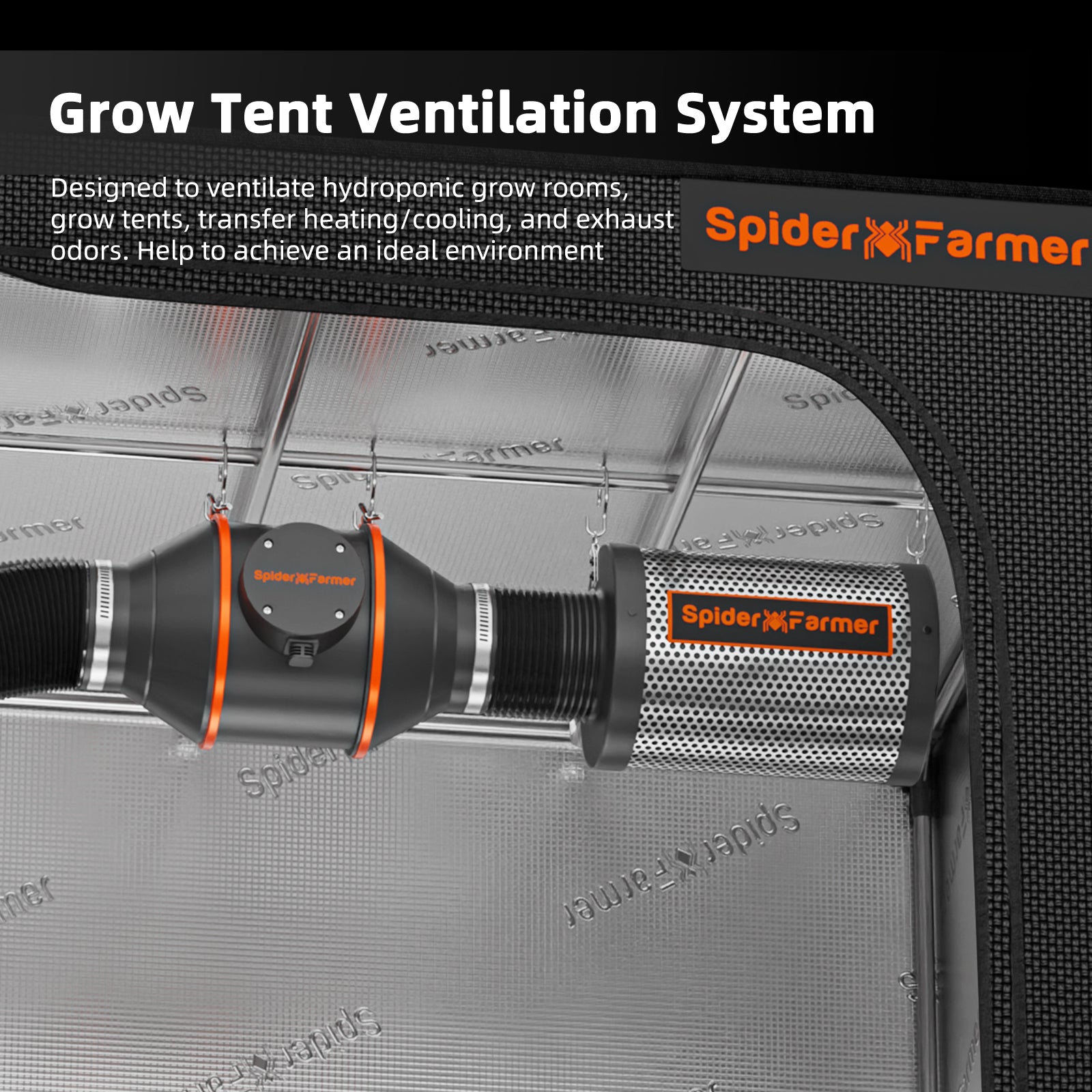 Spider Farmer 100mm ventilation system with a speed controller — designed for efficient air circulation in grow tents.
