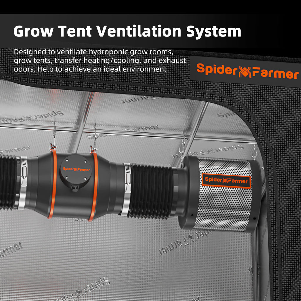 Spider Farmer 150mm ventilation system with speed controller — efficient airflow at 683 m³/h for optimal grow tent conditions