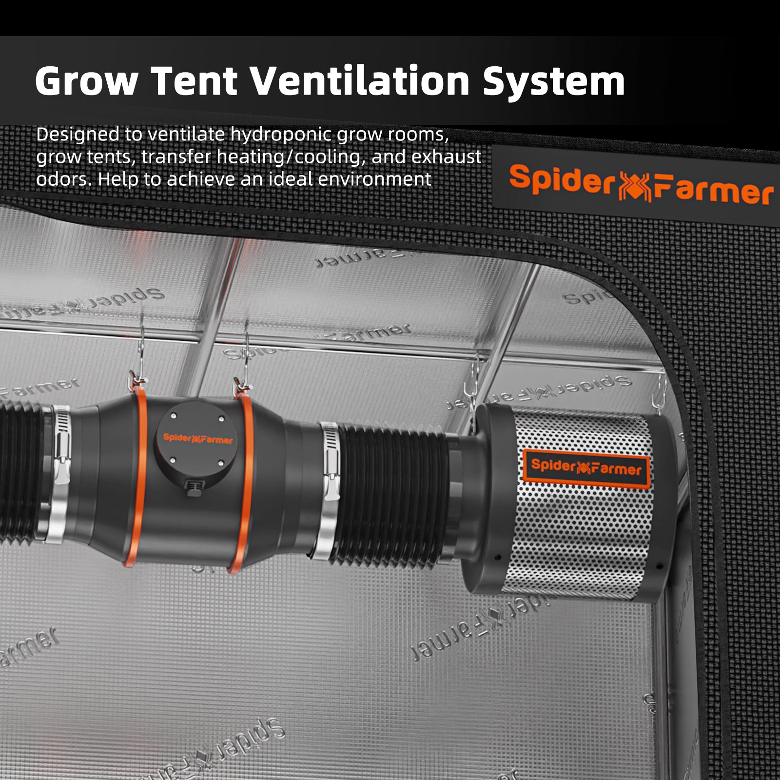 Spider Farmer 150mm ventilation system with speed controller — efficient airflow at 683 m³/h for optimal grow tent conditions