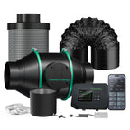 Mars Hydro iFresh 100mm smart ventilation set featuring a sleek black duct fan, filter, and controller with a user-friendly display.