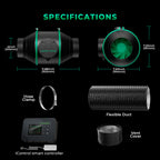 Mars Hydro iFresh 100mm smart ventilation set with a sleek black finish — includes a powerful fan, filter, and controller for optimal airflow.