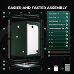 Mars Hydro grow tent kit with green 2000D tent cloth, 100 x 100 x 180 cm size and setup diagram