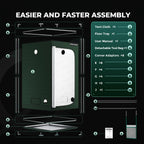 Mars Hydro grow tent kit with green 2000D tent cloth, 100 x 100 x 180 cm size and setup diagram