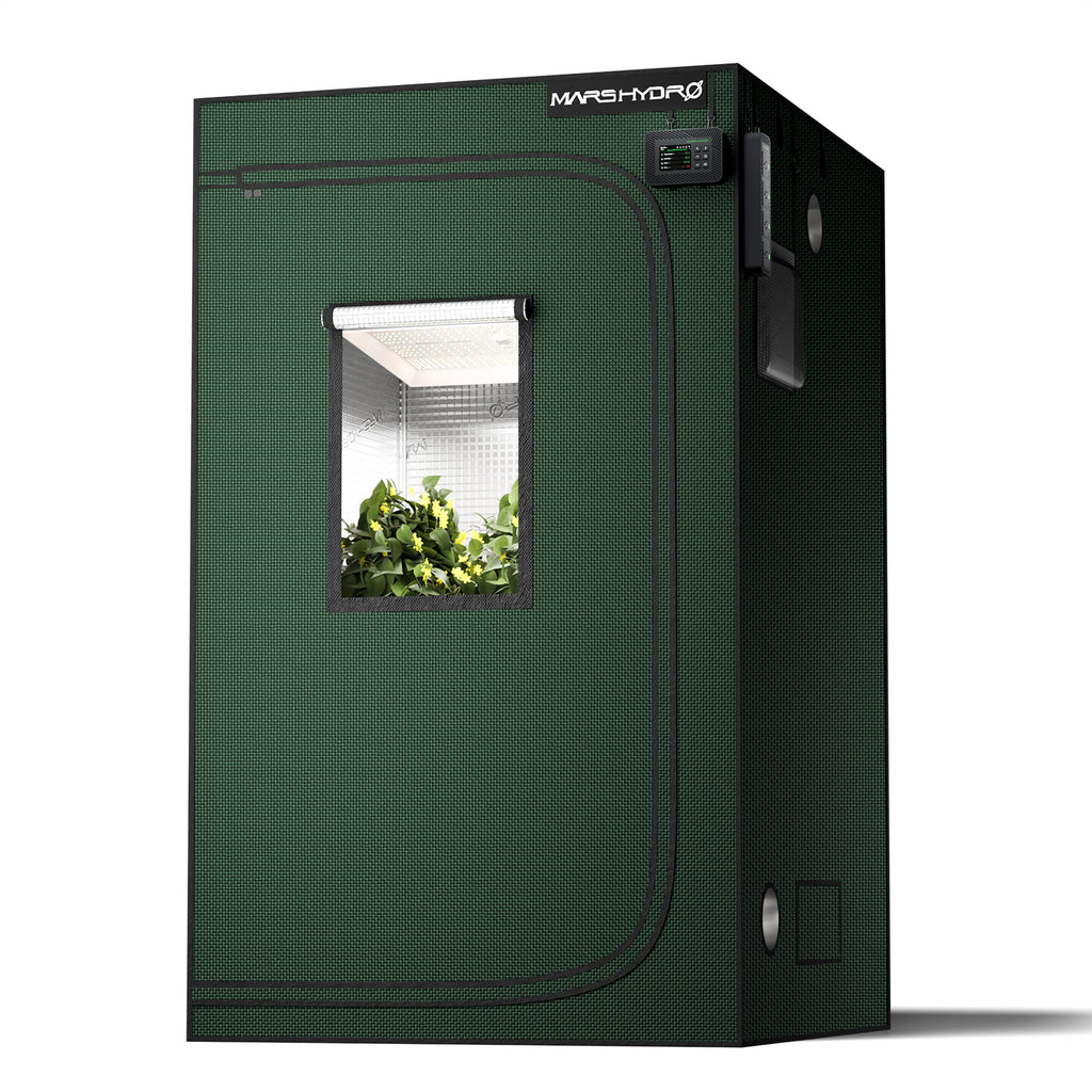 Sturdy Mars Hydro grow tent in dark green 2000D Oxford fabric featuring a clear viewing window — designed for optimal indoor gardening.