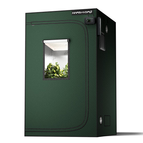 Sturdy Mars Hydro grow tent in dark green 2000D Oxford fabric featuring a clear viewing window — designed for optimal indoor gardening.