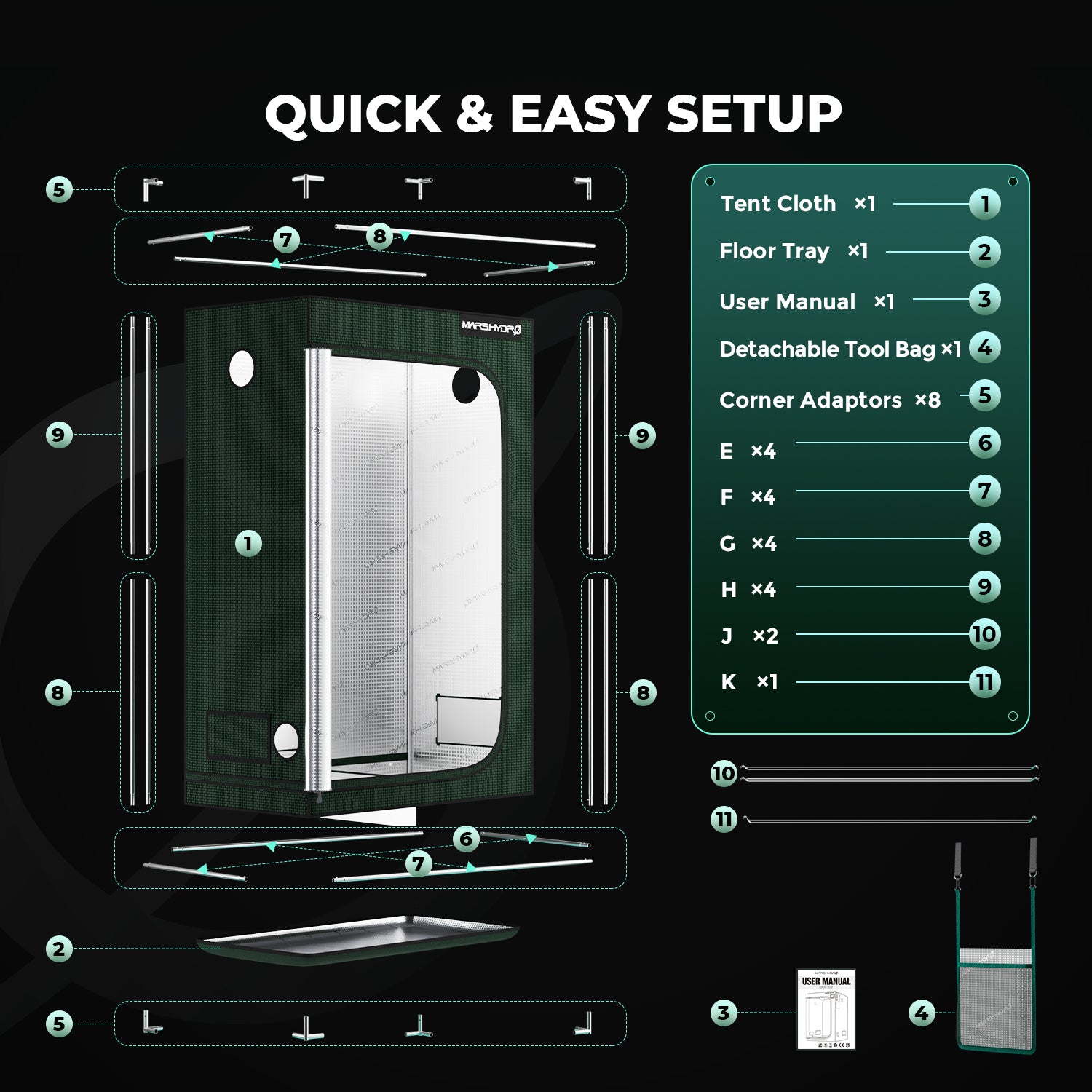 Mars Hydro grow tent featuring a durable 2000D Oxford material with reflective interior for optimal light efficiency.