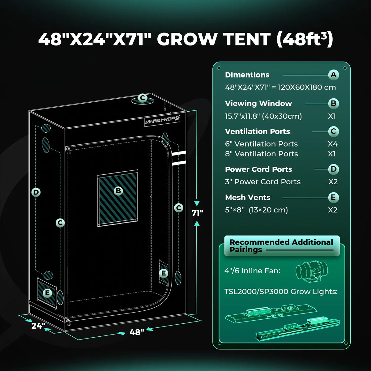 Mars Hydro 120x60x180cm Growzelt | 1680D Oxford-Zelte-eacygrow-Mars Hydro