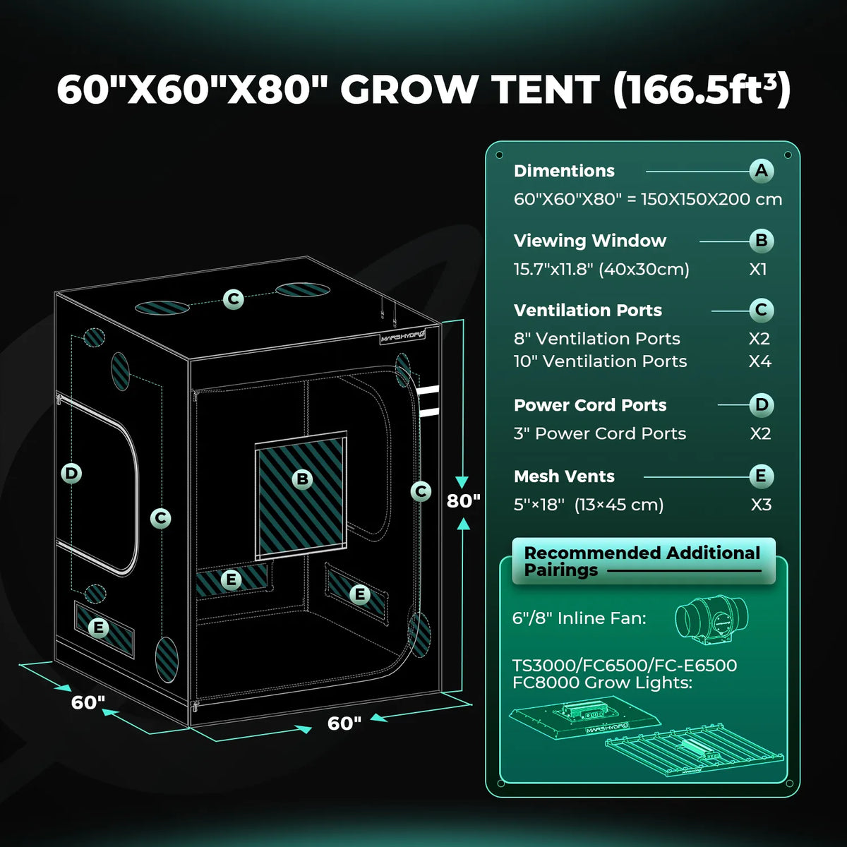 Mars Hydro 150x150x200cm Growzelt | 1680D Oxford-Zelte-eacygrow-Mars Hydro