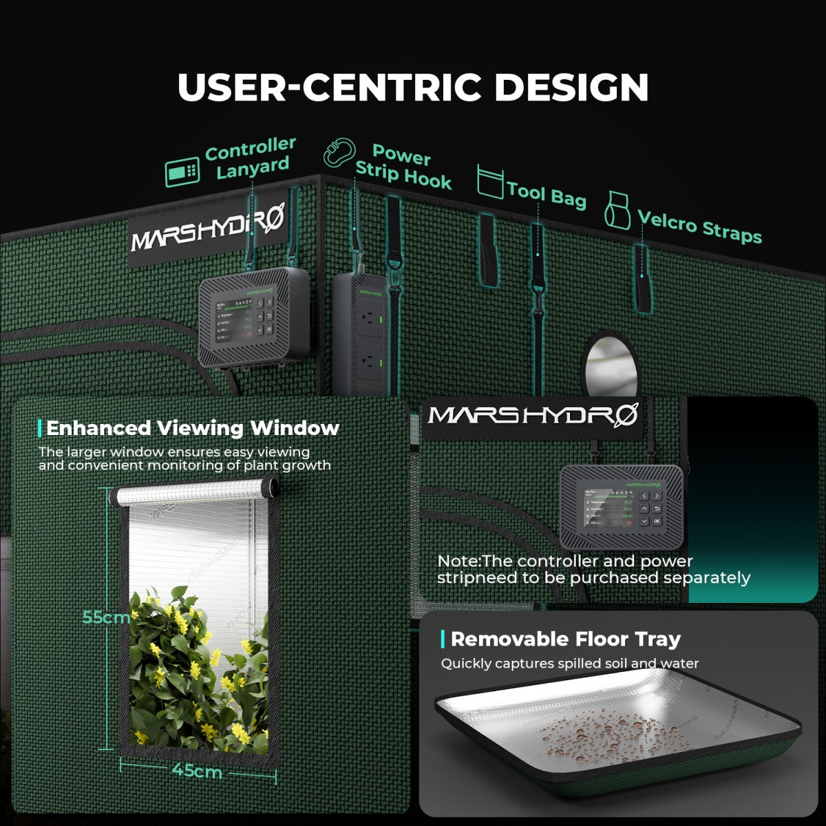 Mars Hydro grow tent smart Komplettset Pro with green 100 x 100 x 180 cm 2000D grow tent fabric