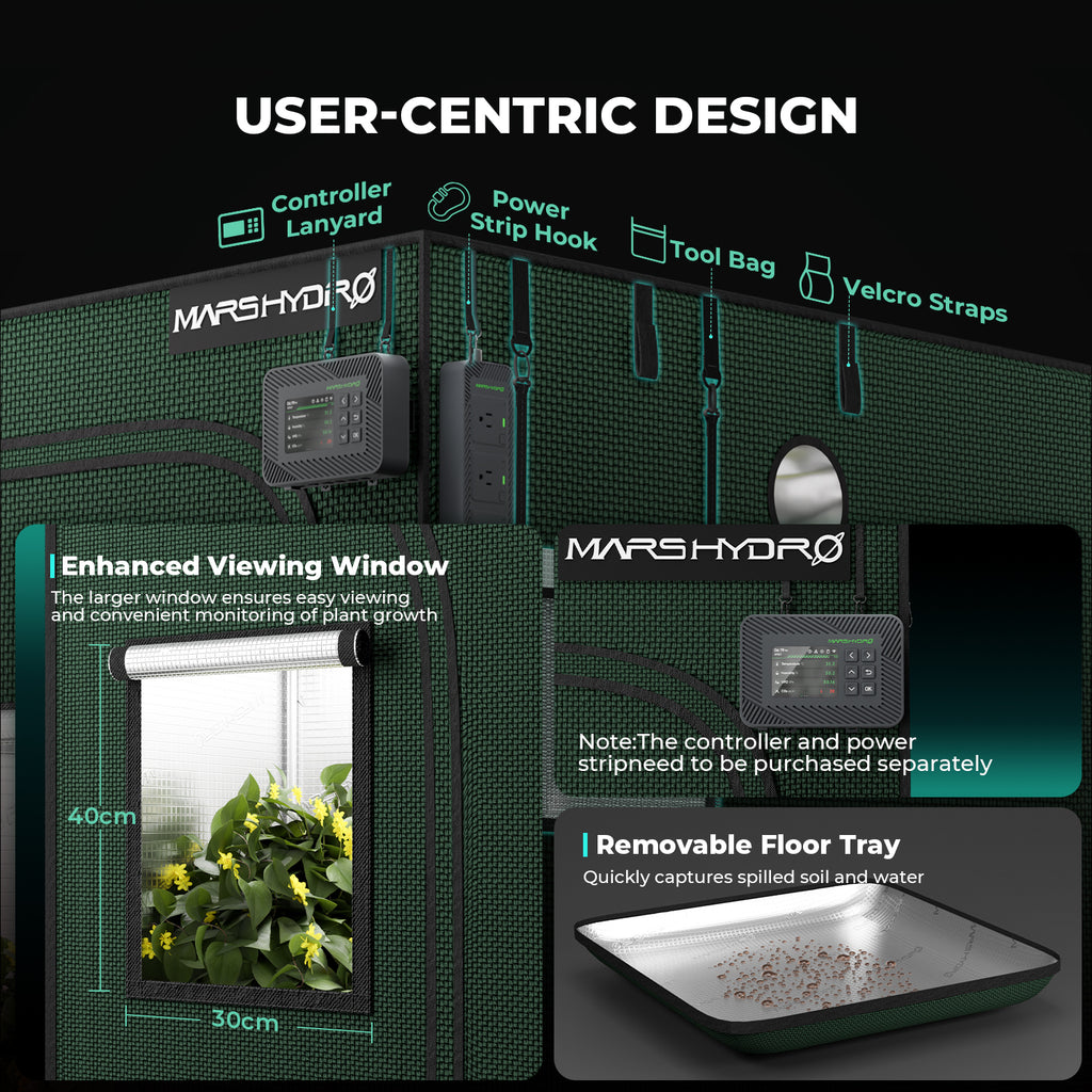Mars Hydro grow tent pro in dark green 2000D Oxford fabric with enhanced viewing window for easy plant monitoring
