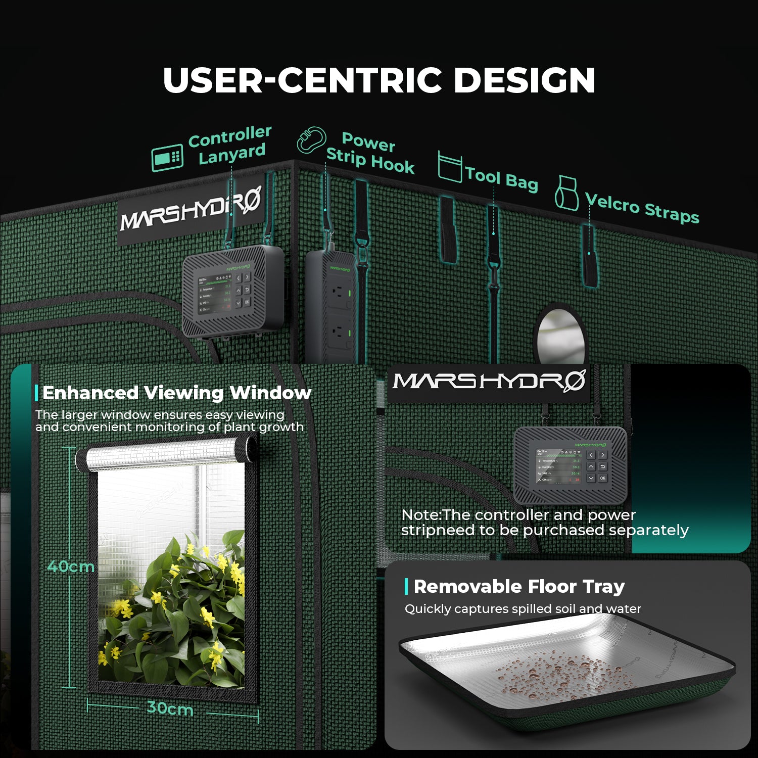 Mars Hydro grow tent pro in dark green 2000D Oxford fabric with enhanced viewing window for easy plant monitoring