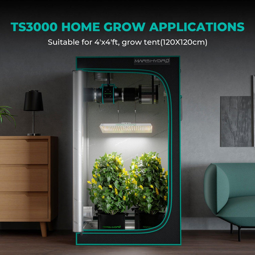 Mars Hydro TS 3000 hängend im 120x120 cm Growzelt installiert