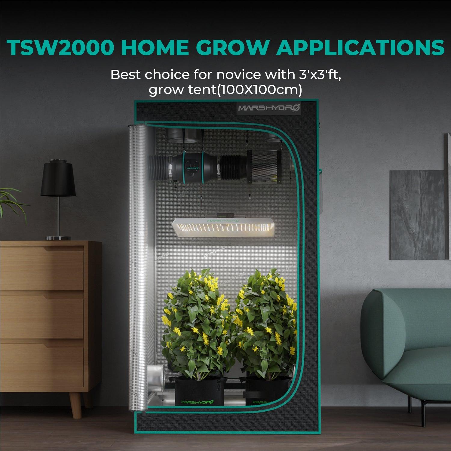 Mars Hydro TSW 2000 hängend im 100x100 cm Growzelt installiert