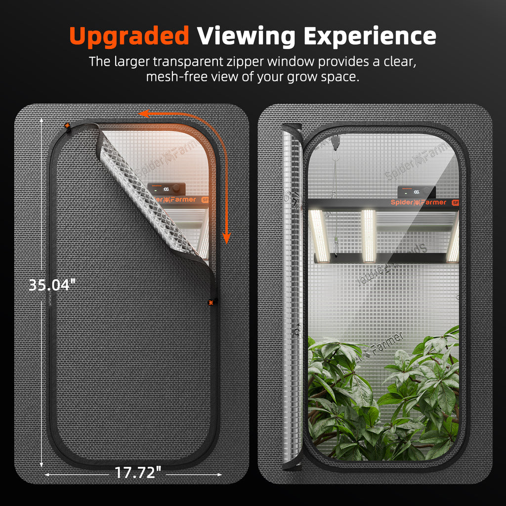 Spider Farmer grow tent in dark gray 2000D Oxford fabric with observation window and removable waterproof base tray