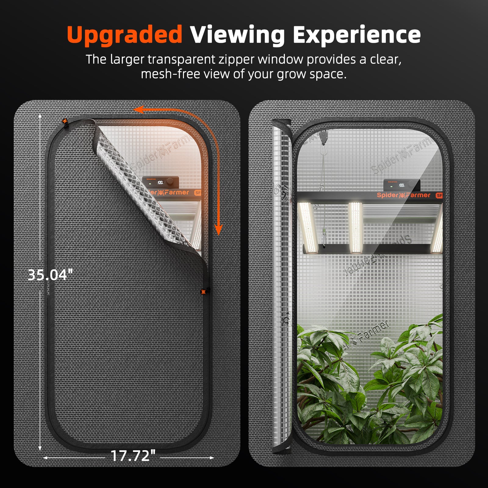 Spider Farmer grow tent in dark gray 2000D Oxford fabric with observation window and removable waterproof base tray