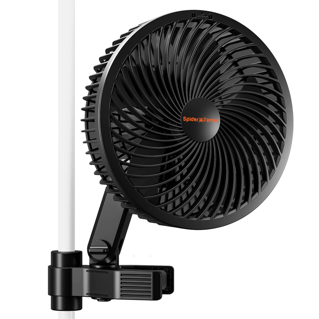 Spider Farmer 6-Zoll Clip-Ventilator mit EC-Motor – Hochpräzise Umluftsteuerung zur Vermeidung von Hotspots und zur Stärkung der Pflanzenstruktur im Growzelt.